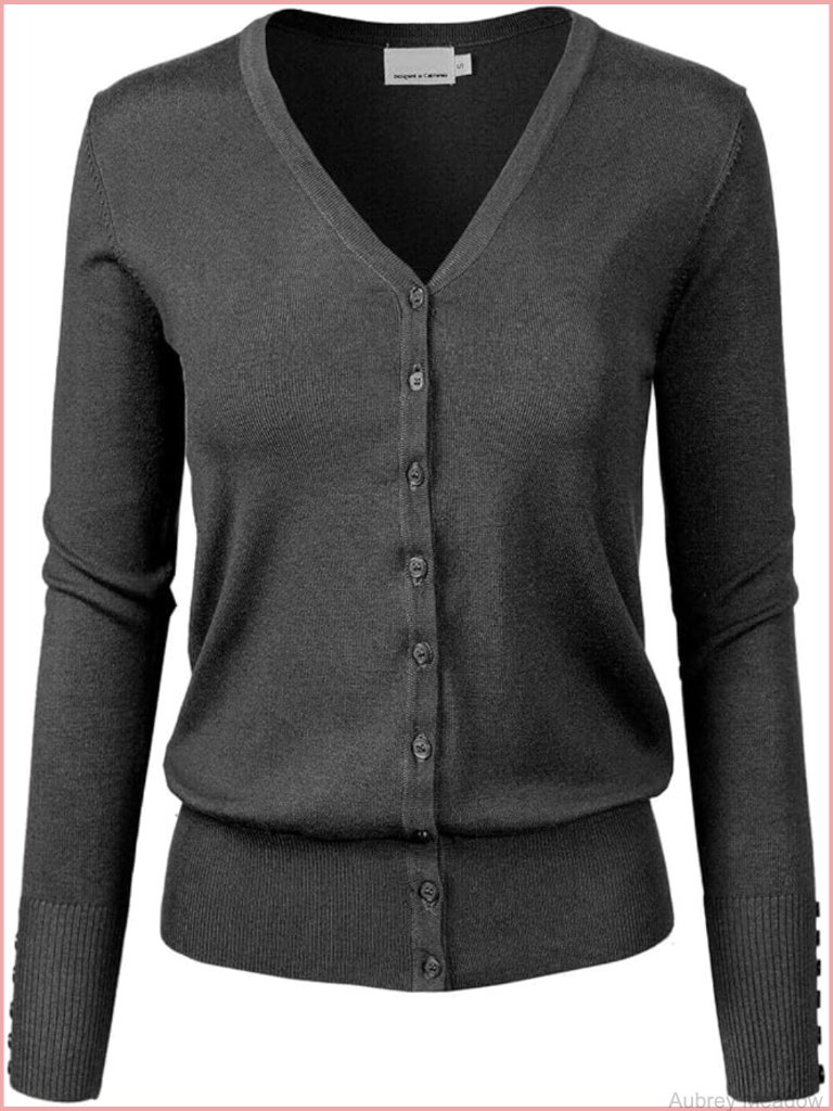 Classic Button Down V-Neck Knit Cardigan Sweater Long Sleeve